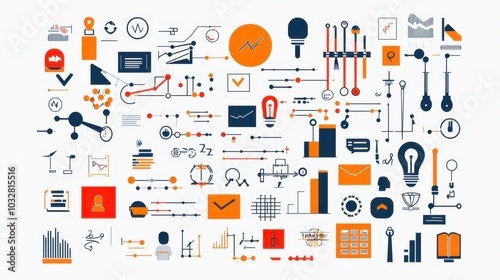 Abstract Business Infographic Icons Set in Orange and Blue