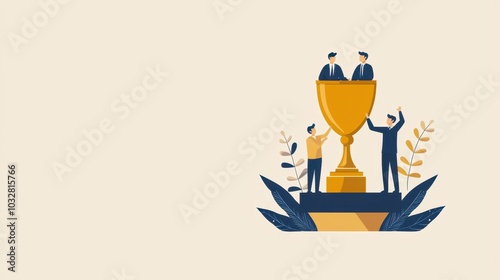 Business Team Holding Up Golden Trophy Award