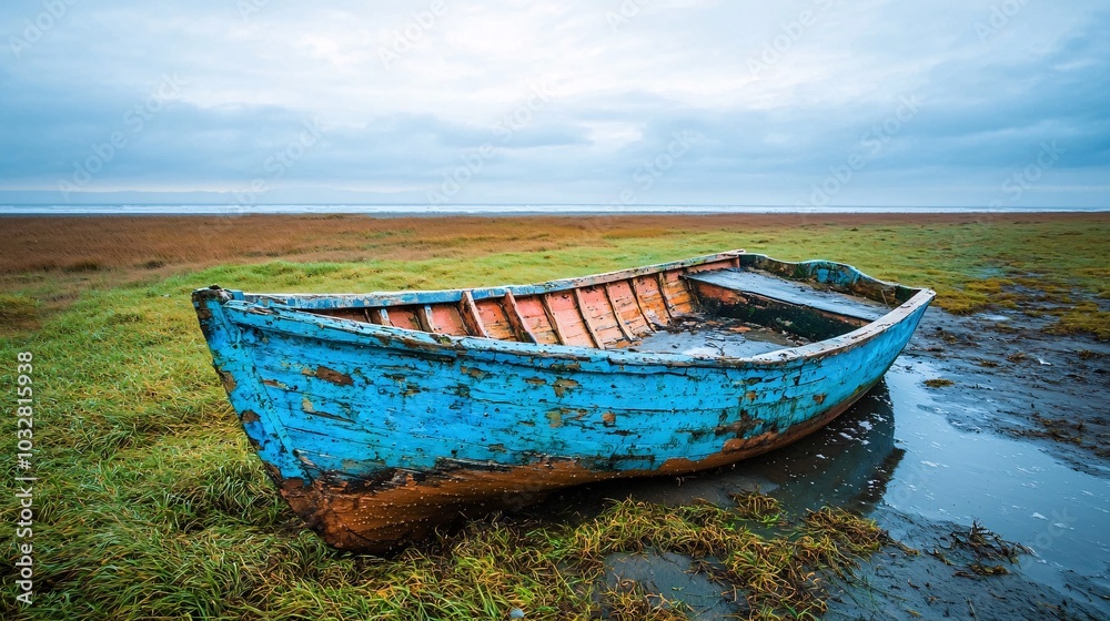 Old Wooden Rowboat on Shore. Old Wooden Rowboat on Shore.