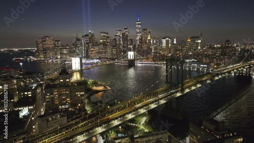 Wallpaper Mural The Manhattan skyline with lights in remembrance of the lives lost in the 9/11 attack of the twin towers Torontodigital.ca
