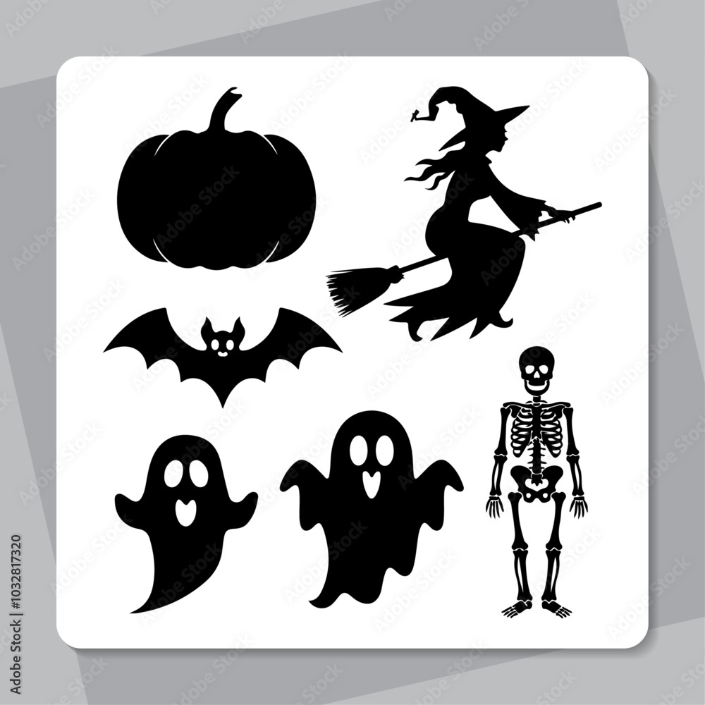 Fototapeta premium collection of Halloween silhouettes Set of logotype different types of black simple Halloween vector illustration silhouettes in white background.