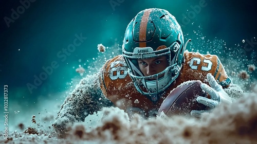 American Football Player in Action. photo