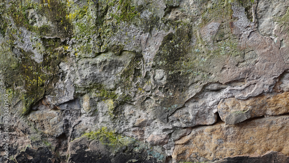Textured Rock Surface With Lichen and Moss in Natural Setting Textured Rock Surface With Lichen and Moss in Natural Setting