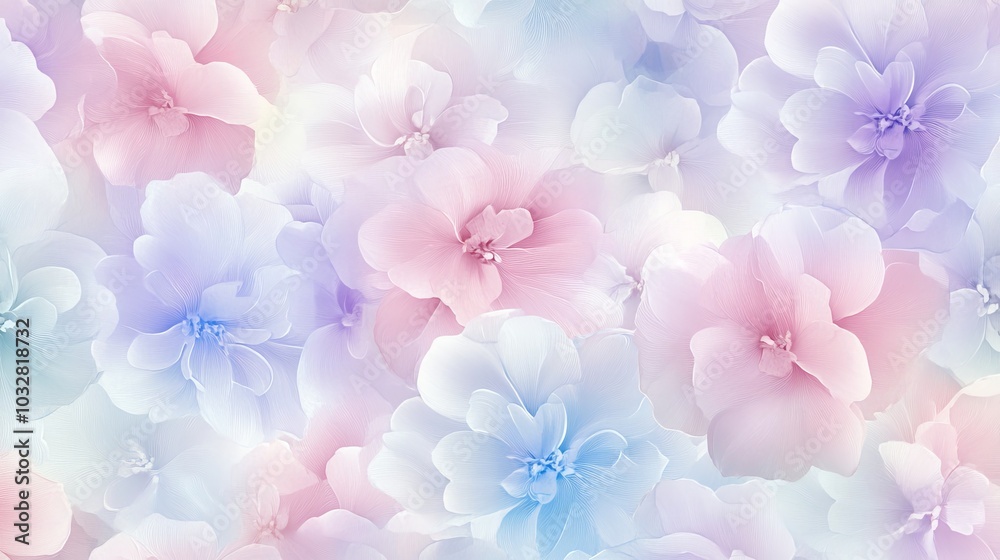 Seamless pattern of floral designs in soft pastel tones for wallpaper. Seamless pattern of floral designs in soft pastel tones for wallpaper.