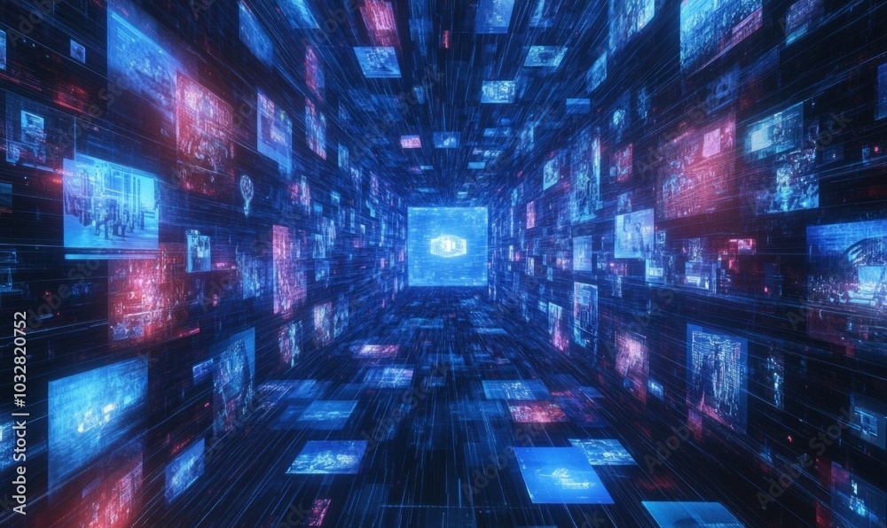 VFX Animated Background with Virtual Social Media Reality Interconnected by Internet Into Worldwide Web