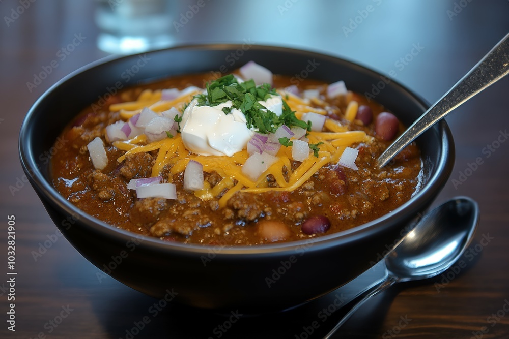 Warm, hearty chili brimming with beef, beans, cheese, and onions. A comforting bowl of deliciousness! Perfect for a chilly evening. Warm, hearty chili brimming with beef, beans, cheese, and onions. A comforting bowl of deliciousness! Perfect for a chilly evening.