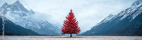 Wallpaper Mural Red Christmas Tree in Mountain Landscape. Torontodigital.ca