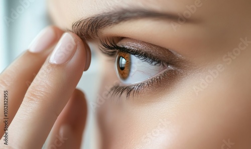 Woman inserting a contact lens in eye