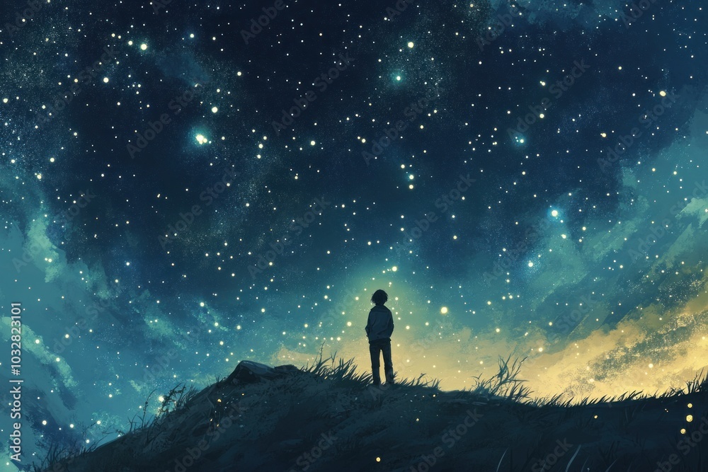 Silhouette of a Person Gazing at a Starry Night Sky Silhouette of a Person Gazing at a Starry Night Sky