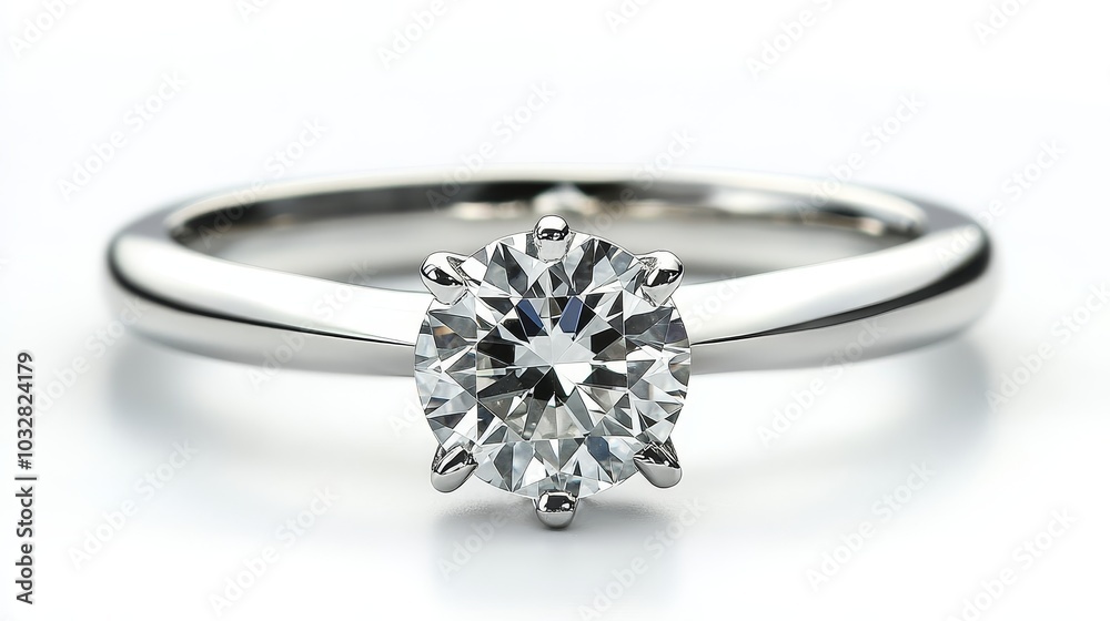 Elegant diamond solitaire engagement ring with a classic design, featuring a sparkling diamond prominently set on a lustrous white gold band. Elegant diamond solitaire engagement ring with a classic design, featuring a sparkling diamond prominently set on a lustrous white gold band.