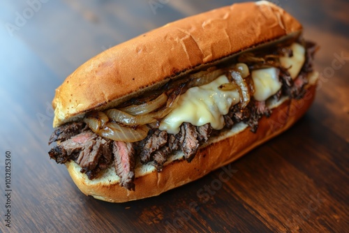 Savory Philly Cheesesteak: Melted cheese, caramelized onions, and tender steak in a toasted roll. A culinary delight! photo