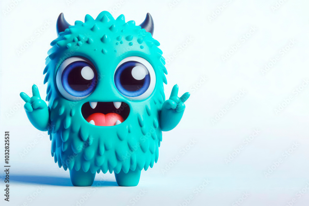 A funny cartoon creature with big eyes. Space for text. A funny cartoon creature with big eyes. Space for text.