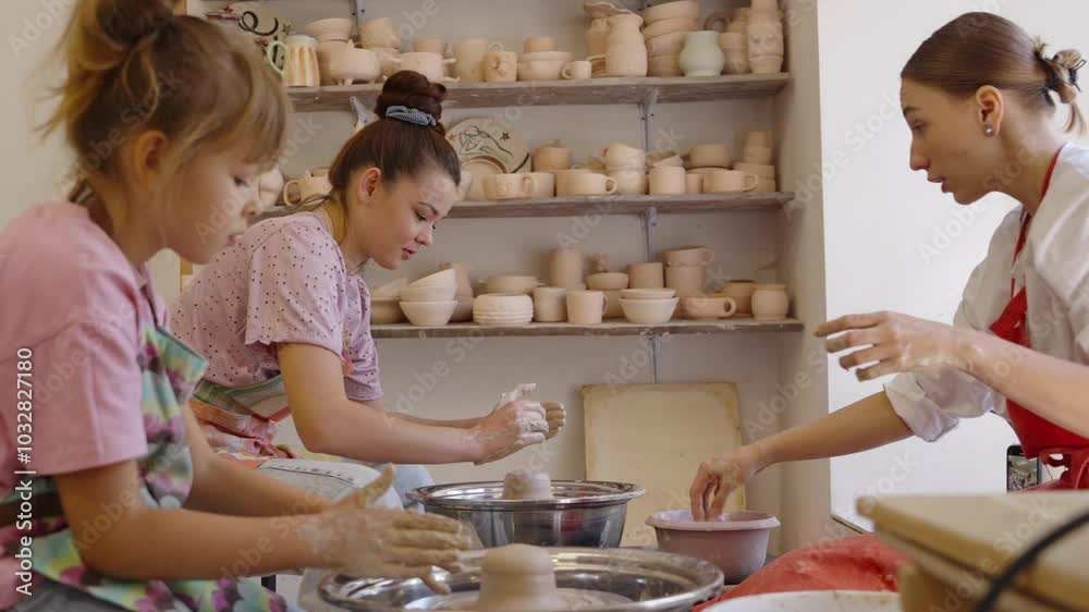Clay pottery workshop for beginners in a cozy studio setting in the afternoon