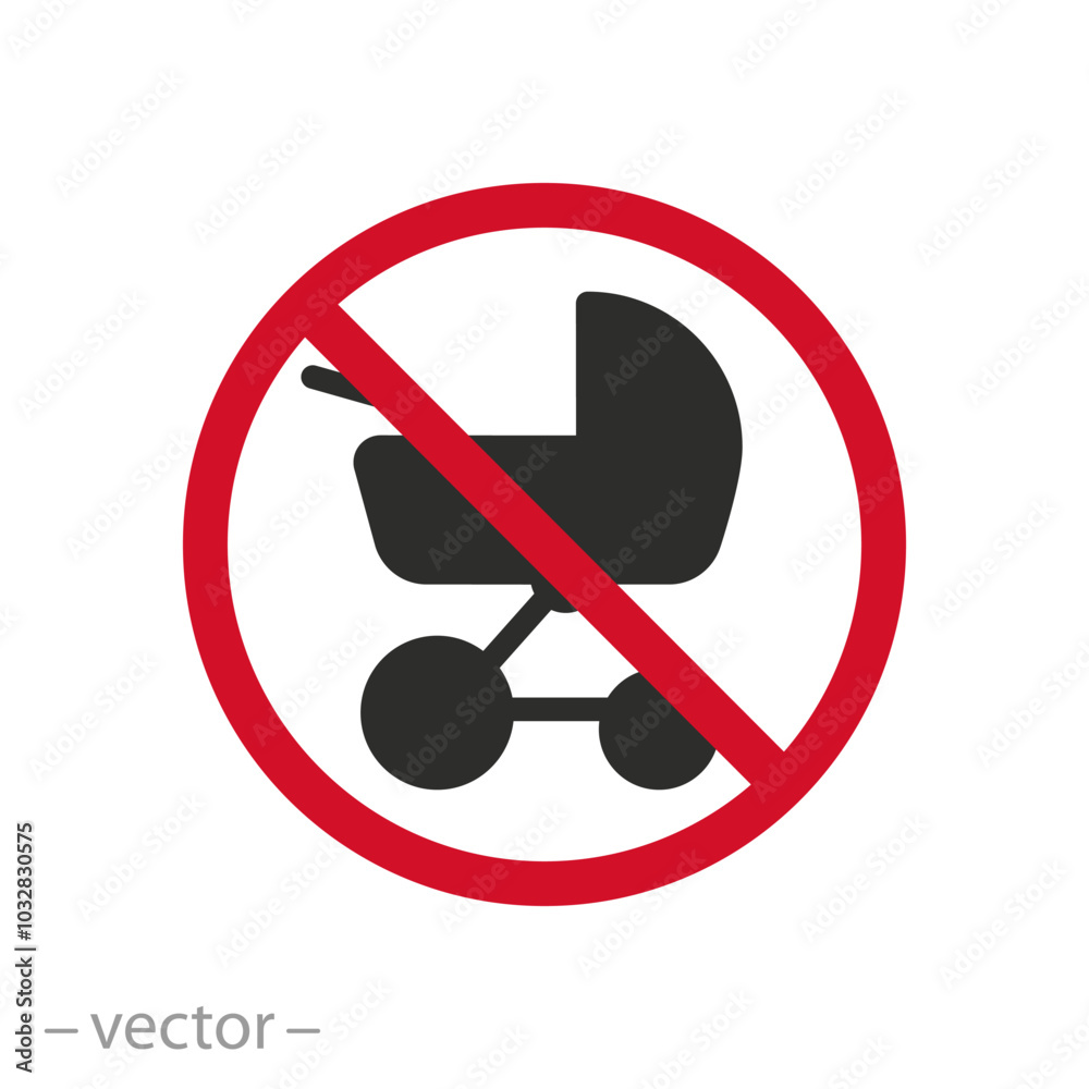 stop baby stroller, do not stroller icon, no children carriage, flat vector illustration stop baby stroller, do not stroller icon, no children carriage, flat vector illustration