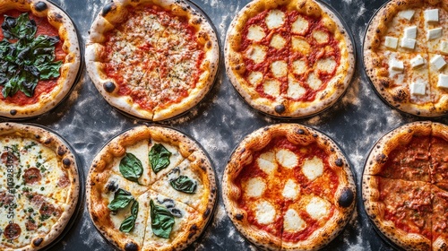 Delightful Neapolitan Pizza Display from Above, Showcasing Artfully Arranged Gentle Curves