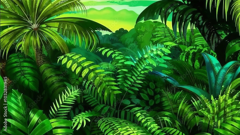 Beautiful illustration of the jungle, grass foliage, ferns. Beautiful illustration of the jungle, grass foliage, ferns.