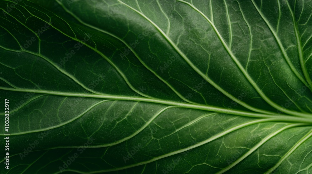Serene Beauty of Nature: Macro Shot of Lush Green Cabbage Leaf with Detailed Veins Serene Beauty of Nature: Macro Shot of Lush Green Cabbage Leaf with Detailed Veins