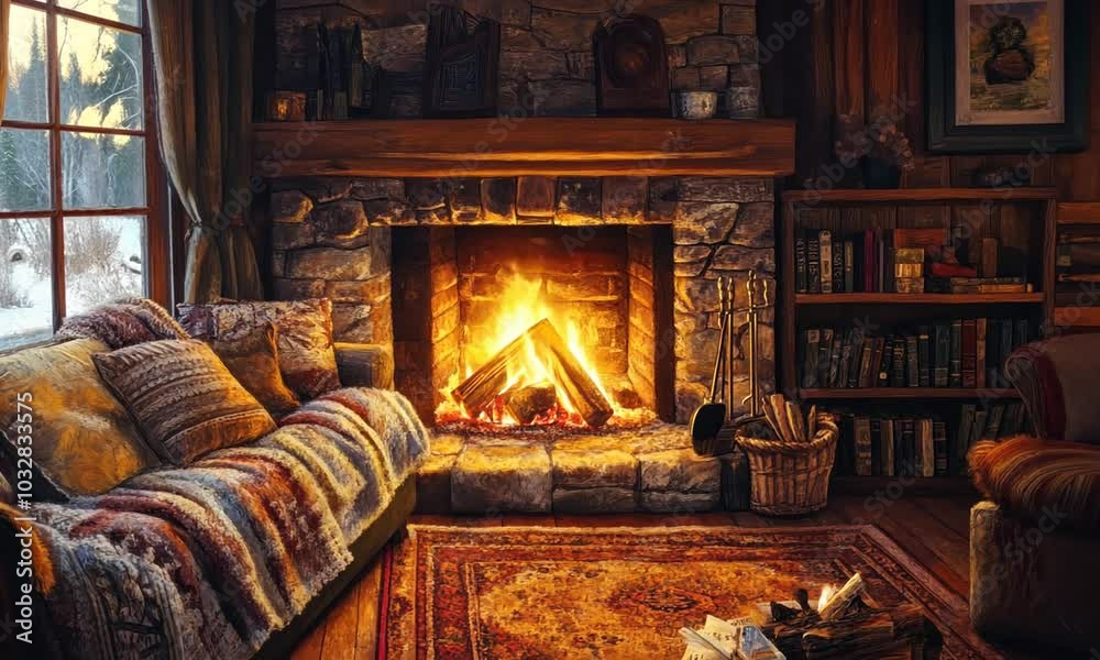 Cozy Fireplace Cabin Living Room Cozy Fireplace Cabin Living Room