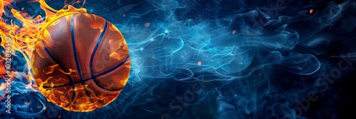 Wallpaper Mural Basketball on fire with dark blue background: Vibrant sports illustration Torontodigital.ca