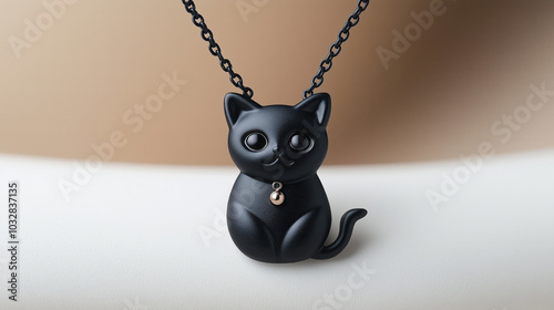 A Black Cat Charm Necklace with Glowing Eyes
