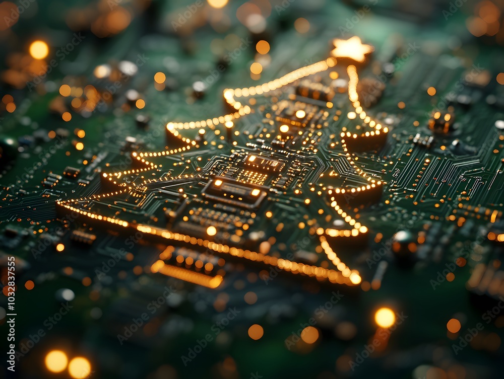 Obraz premium computer circuit board, Christmas tree form