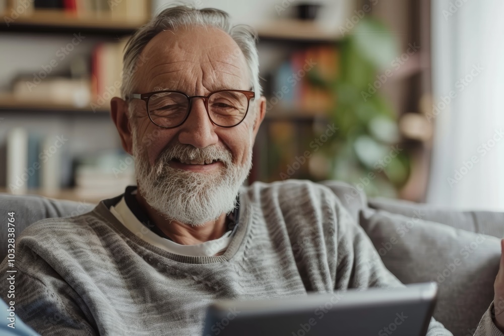Senior man with glasses using digital tablet - Retirement lifestyle Senior man with glasses using digital tablet - Retirement lifestyle