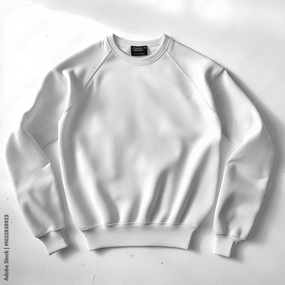 a White sweatshirt flat lay on a pure white studio floor background a White sweatshirt flat lay on a pure white studio floor background