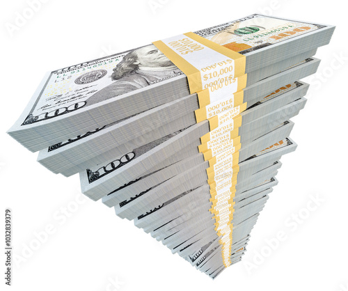 Stack of One Million Dollars in One Hundred Dollar Bills Isolated. Transparent PNG.