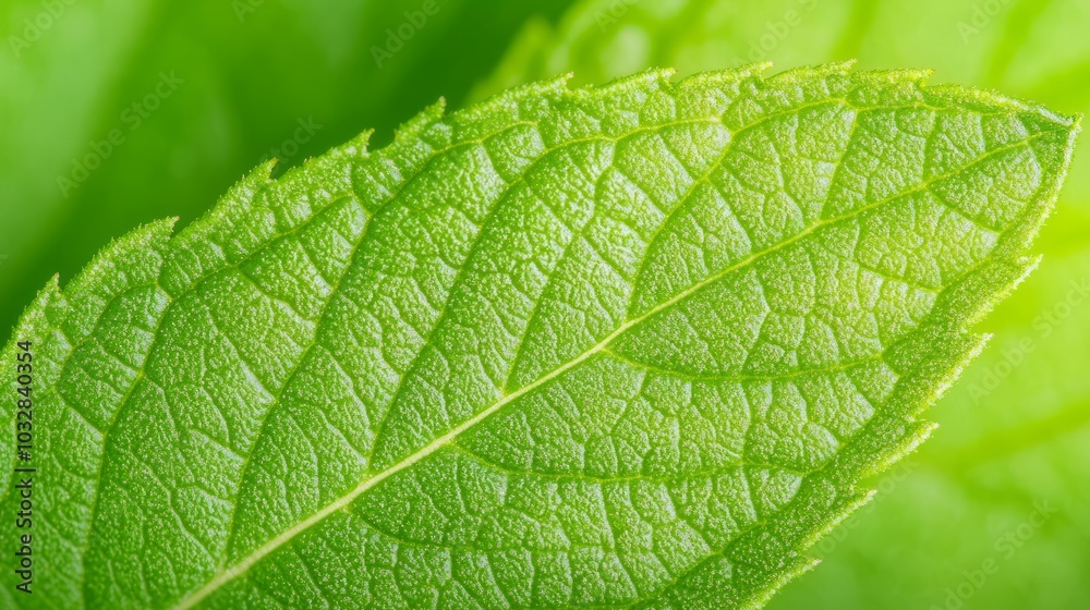 Fresh Green Mint Leaf Macro Close-Up Showing Serrated Edges and Soft Texture Fresh Green Mint Leaf Macro Close-Up Showing Serrated Edges and Soft Texture