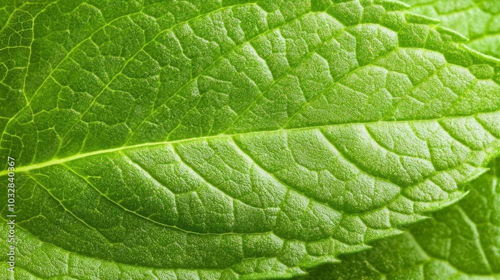 Detailed Macro Shot of Fresh Mint Leaf with Serrated Edges and Rich Green Color, Soft Texture Close-Up Detailed Macro Shot of Fresh Mint Leaf with Serrated Edges and Rich Green Color, Soft Texture Close-Up