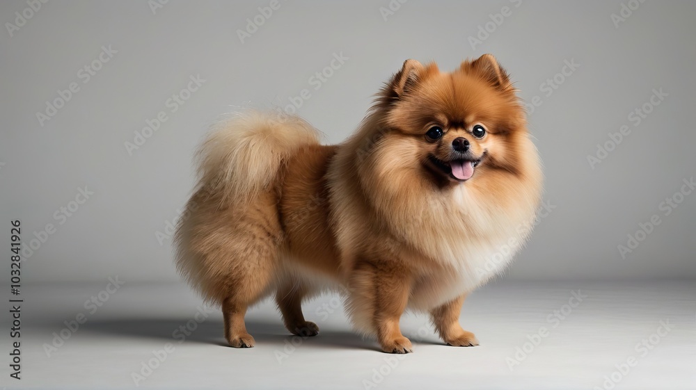 A pomeranian with a pumpkin on the background of the moon on a cold Halloween night, creating a cozy and mysterious atmosphere. Bats are circling in the air, adding to the mystery.