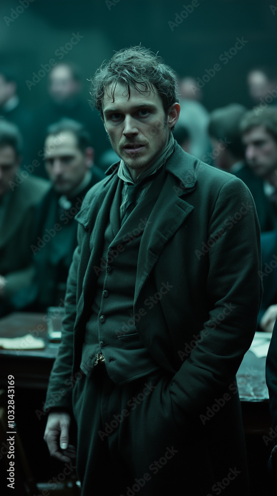Victorian Man Speaking at an Elegant Meeting in Front of Gentlemen Victorian Man Speaking at an Elegant Meeting in Front of Gentlemen