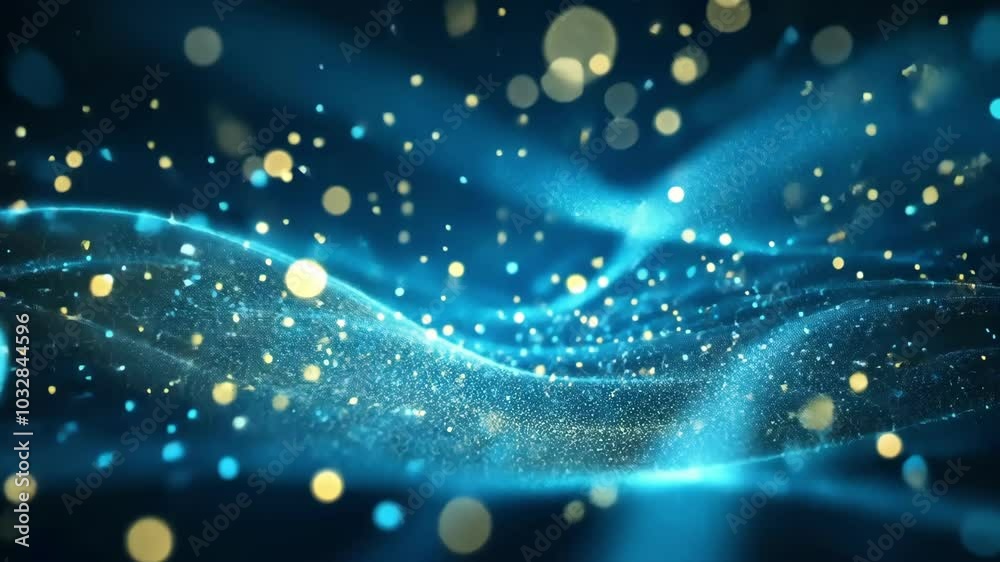 Sparkling abstract blue and gold bokeh lights on dark background