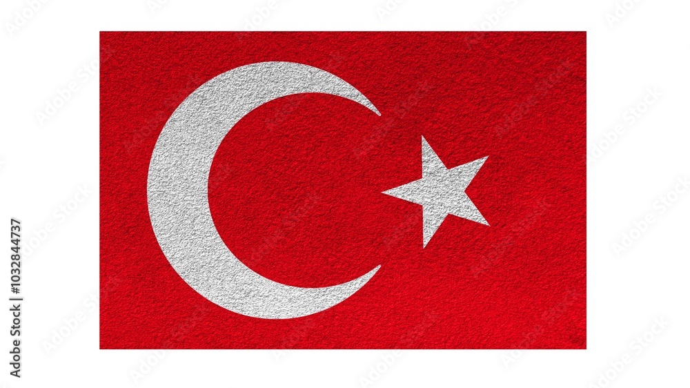 Turkey officially the Republic of Türkiye national flag isolated on white background.