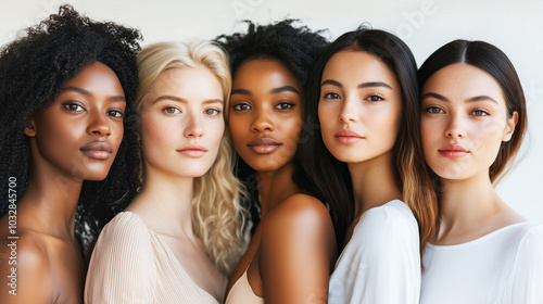 Diverse beauty: portrait of five women embracing natural elegance and confidence