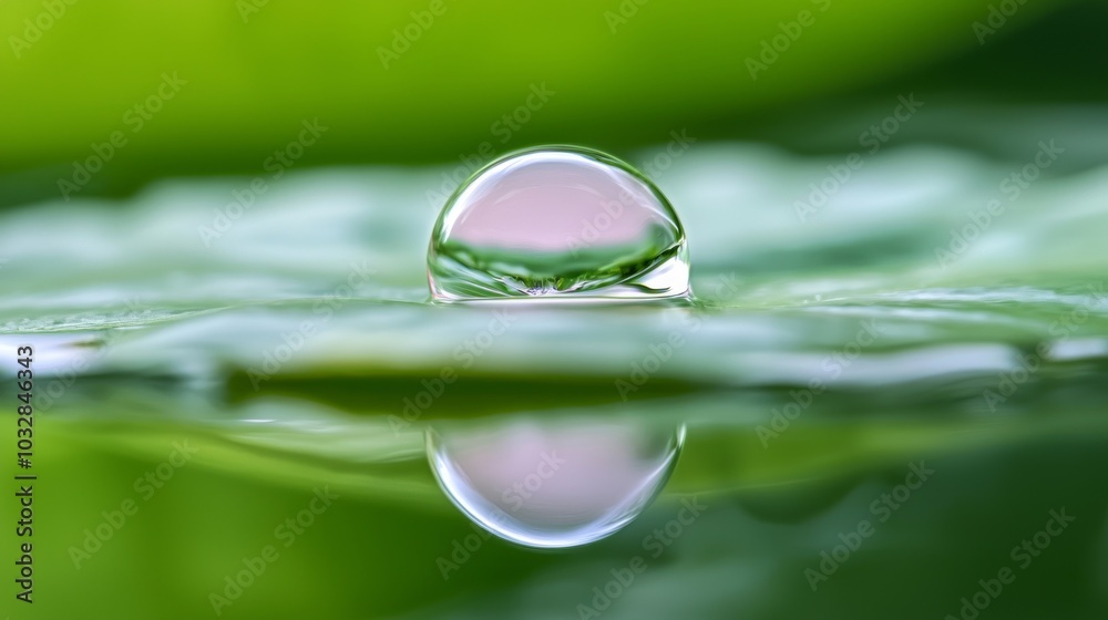 Ethereal Reflections - Extreme Macro of Water Drop on Lily Pad with Vibrant Green Background Ethereal Reflections - Extreme Macro of Water Drop on Lily Pad with Vibrant Green Background