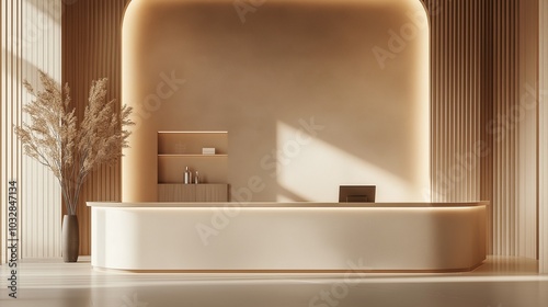 Beige lobby with reception zone Elegant style  generate ai.