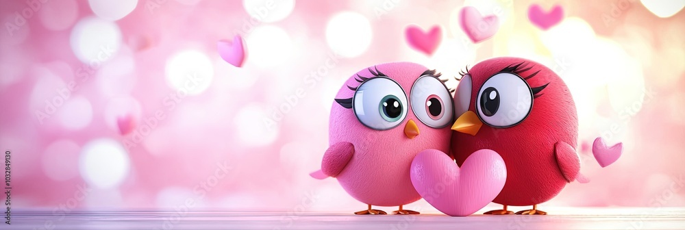 3D animated cartoon valentines day, solid background, copy space 3D animated cartoon valentines day, solid background, copy space