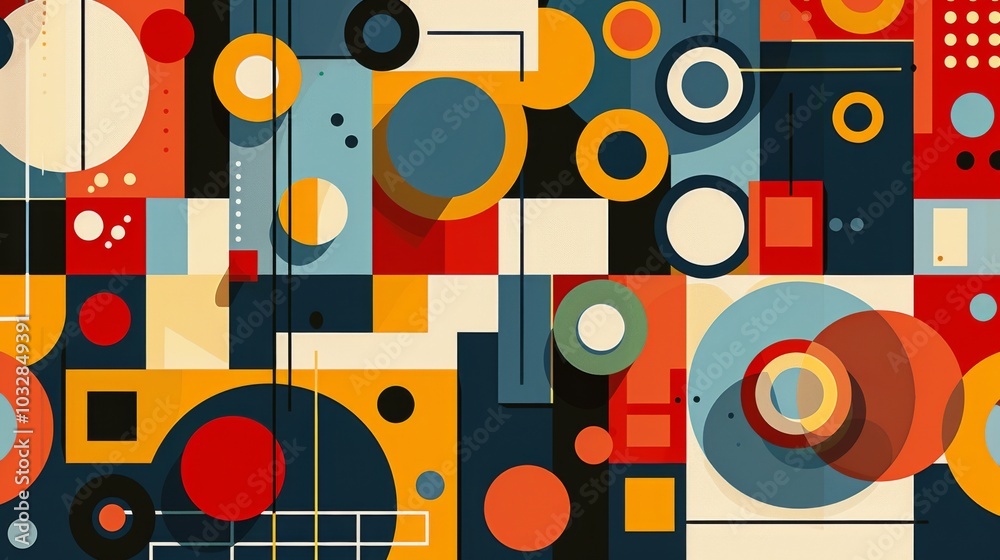 Obraz premium A clean and minimalistic geometric design with Scandinavian colors, using abstract shapes like rectangles and circles