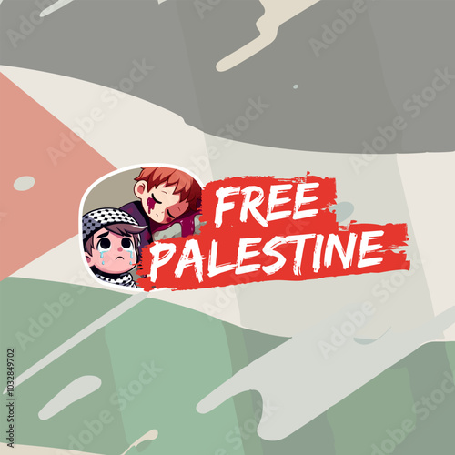 Injured, bleeding, and crying Palestinian children with the background of the Palestinian flag Free Palestine Poster