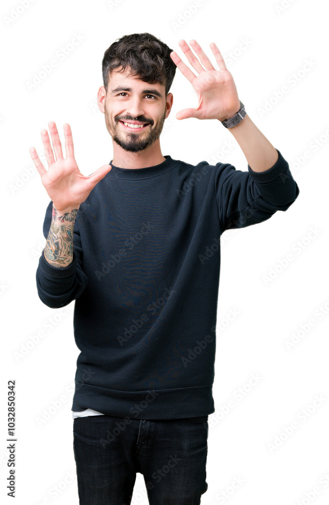 Young handsome man over isolated background Smiling doing frame using hands palms and fingers, camera perspective Young handsome man over isolated background Smiling doing frame using hands palms and fingers, camera perspective