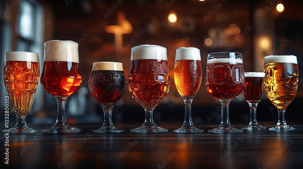 Celebration of Craft Beer in Diverse Glassware Display Celebration of Craft Beer in Diverse Glassware Display