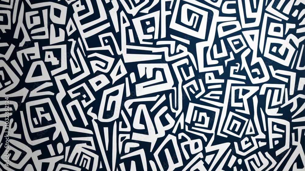 Abstract background with hieroglyphs. The chaotic arrangement of lines. Plain blue and white pattern Abstract background with hieroglyphs. The chaotic arrangement of lines. Plain blue and white pattern