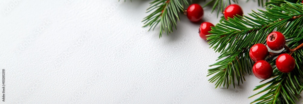 The border of Christmas and New Year features realistic branches and berries of the Christmas tree The border of Christmas and New Year features realistic branches and berries of the Christmas tree