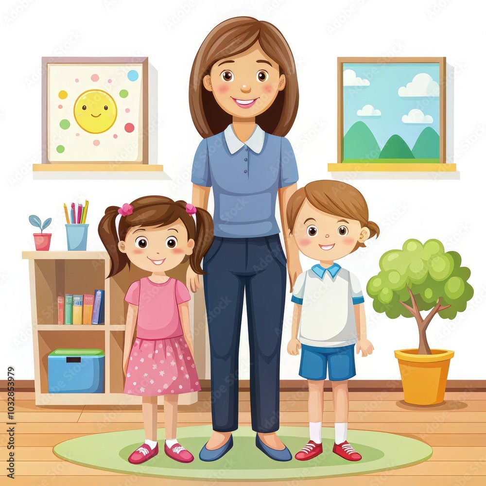 A cheerful mother and her child enjoying time together in a bright living room. Generative AI A cheerful mother and her child enjoying time together in a bright living room. Generative AI