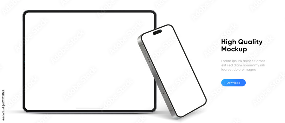 Modern tablet mockup front view and high quality smartphone and tablet mockup isolated on white background. Notebook mockup and phone device mockup for ui ux app and website presentation.Stock Vector. Modern tablet mockup front view and high quality smartphone and tablet mockup isolated on white background. Notebook mockup and phone device mockup for ui ux app and website presentation.Stock Vector.