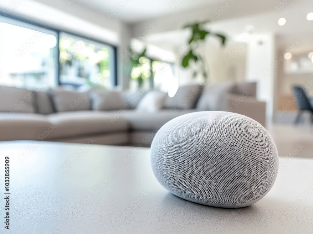 A voice-activated speaker for a smart home in the living room A voice-activated speaker for a smart home in the living room