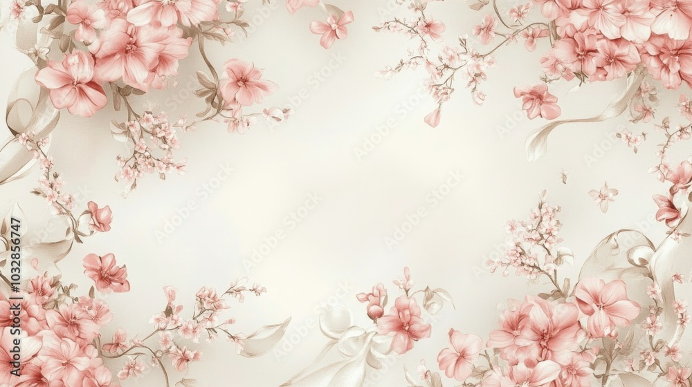 Elegant floral border with delicate pink blossoms reflecting girlhood design aesthetic Elegant floral border with delicate pink blossoms reflecting girlhood design aesthetic