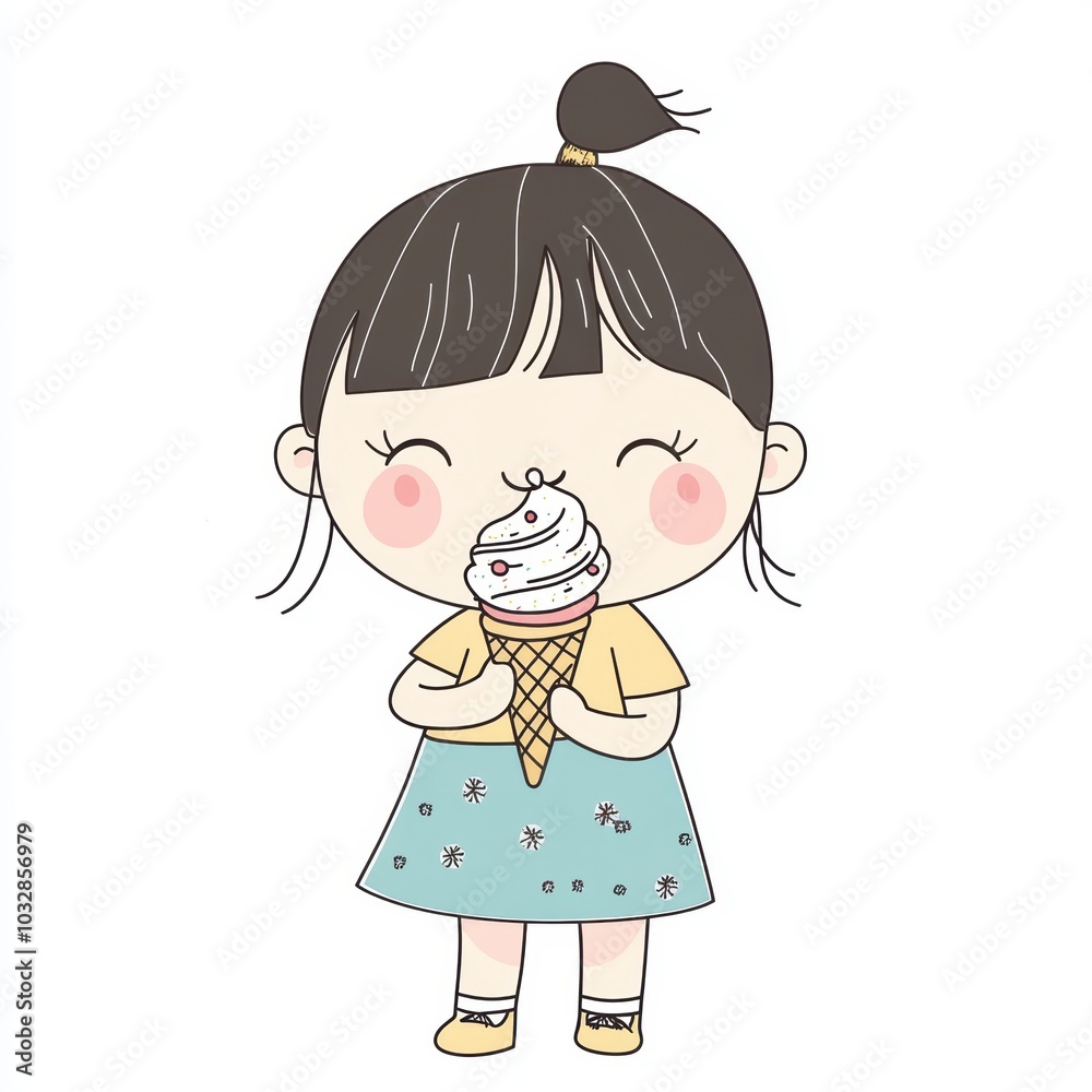 Cute Girl Enjoying Ice Cream Cartoon Illustration Cute Girl Enjoying Ice Cream Cartoon Illustration