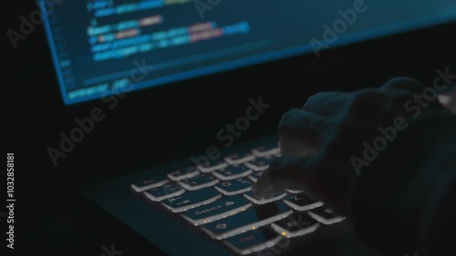 Programmer's hands and laptop keyboard close-up